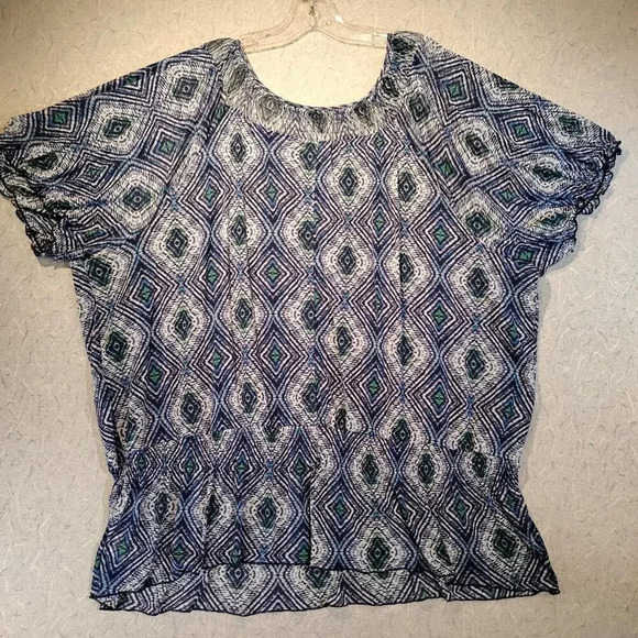 Croft & Barrow Blue & Green Blouse Short Ruffle Sleeve Peplum Size 3X - Picture 9 of 11